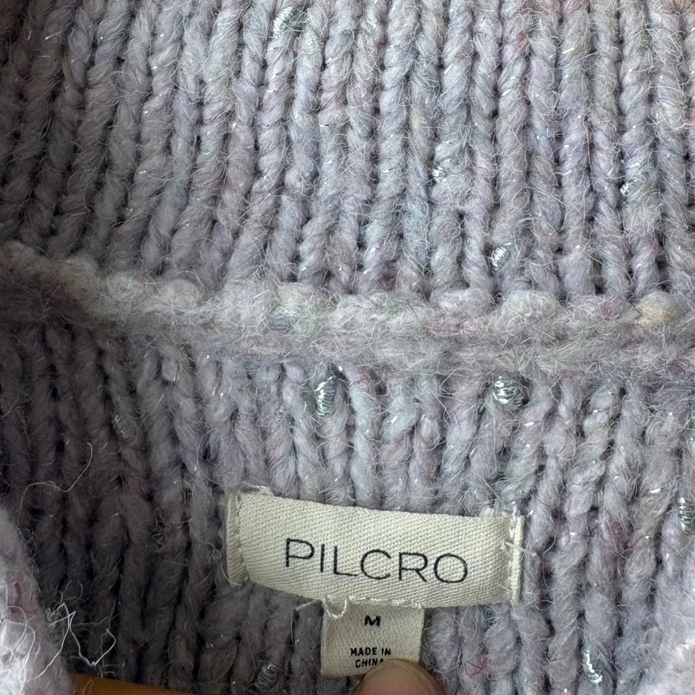 Anthropologie Sweater Mock Neck Flower Embroidered‎ Lavender Knit Sweater M - Picture 6 of 9